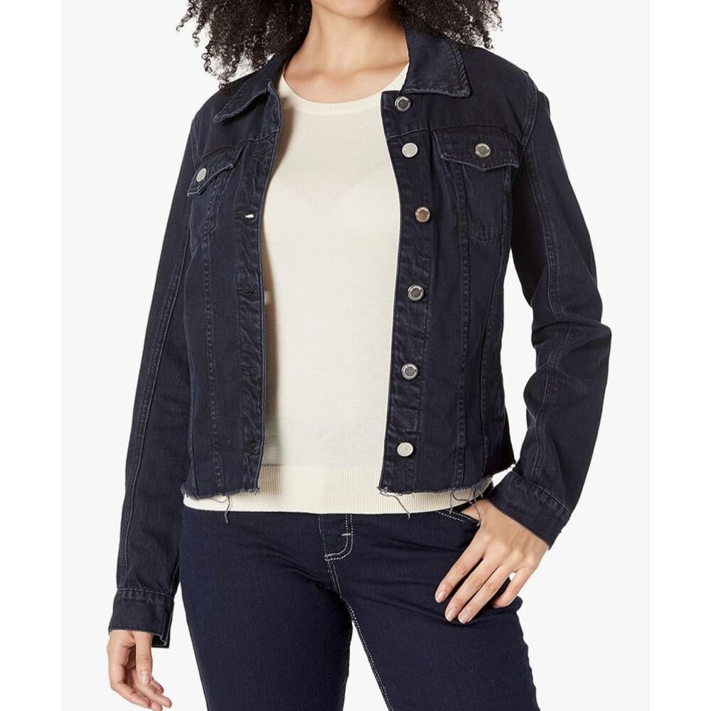 BlankNYC Denim Jean Jacket Raw Hem Tailored Seams Indigo Blue Button Down S EUC